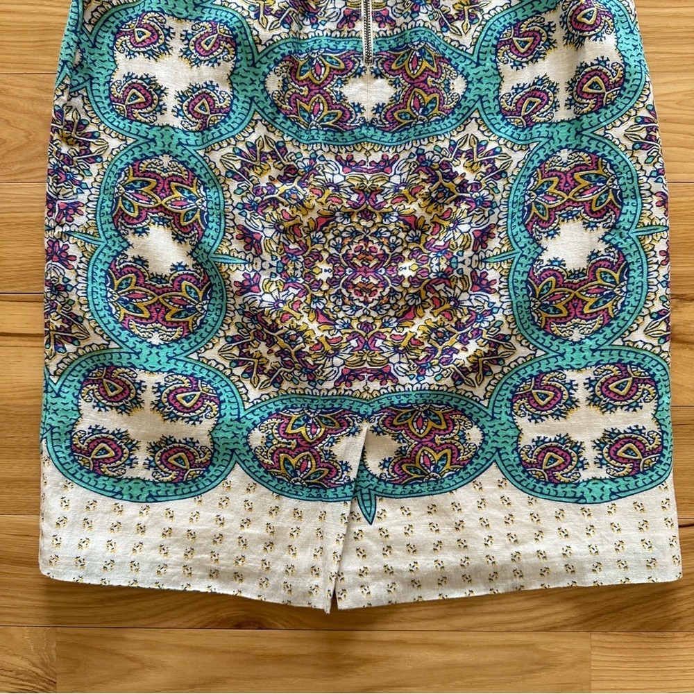 Maeve Turquoise Blue Pink Ivory Floral Print Skirt 2 Anthropologie Linen Blend - Picture 6 of 14